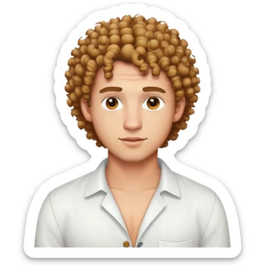 curly-haired guy with light skin in white shirt with unbuttoned top buttons sticker