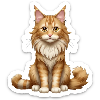 cinematic-[maine coon cat]-realistic-full-body-sitting-emoji,-tail-curled-playfully-around-its-paws,-head-tilted-dramatically,-scruffy-[maine coon]-fur,-simplified-yet-realistic-focused-features,-highly-detailed,-glowing-with-an-almost-sarcastic-glow sticker