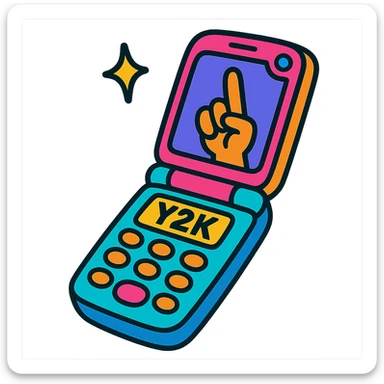 vibrant toon style Y2K folder phone, bold colors, open, taking a selfie sticker