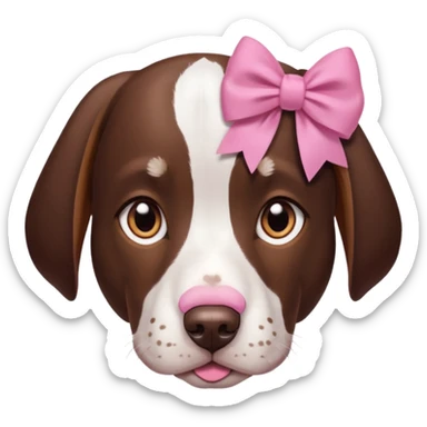 Brown and white gsp dog face with pink bow sticker