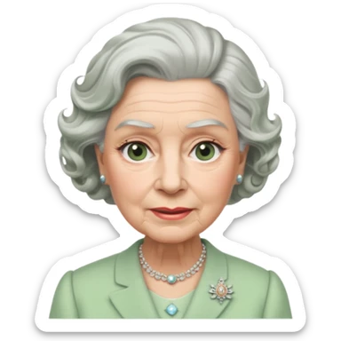 Queen Elizabeth with grey hair and waves in pastel green clothes sticker