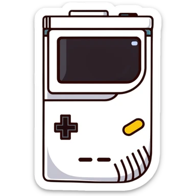 1930s style cartoon gameboy console character, cuphead-style, in black and white, on a plain white background, pointing at something.

 sticker