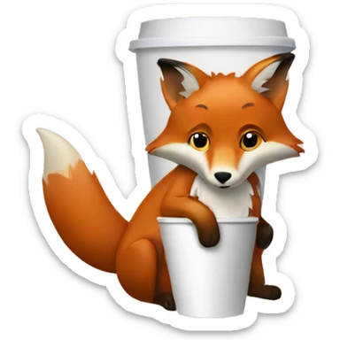 A fox holding a paper cup sticker