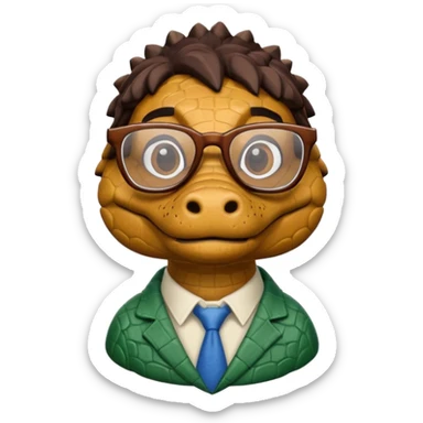 A clay academic alligator. The background is a solid white circle sticker