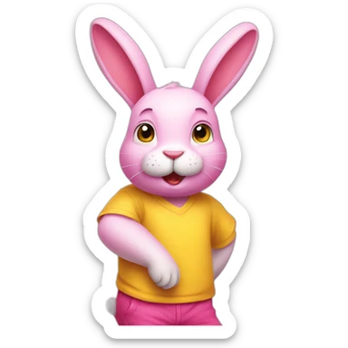 pink rabbit in yellow teeshirt shrugging shoulders sticker