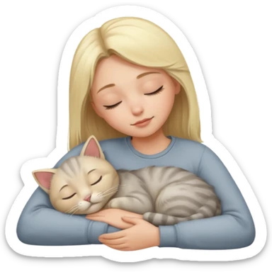 Blonde girl asleep with grey cat sticker