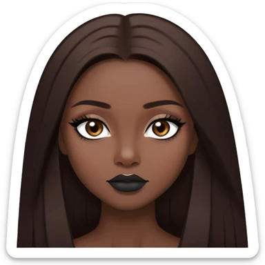pretty baddie, brown straight hair, pale skin, long hair, dark brown eyes, bold black eyeliner sticker