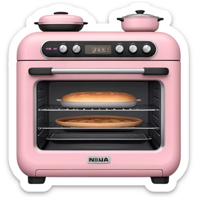 emoji-style Ninja Combi countertop oven, pastel pink appliance, rounded edges, soft highlights, simple shadows, modern kitchen gadget aesthetic, realistic, centered, white background sticker