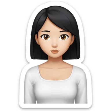 Asian girl with medium length straight hair. She’s wearing a white squared neck top.  sticker