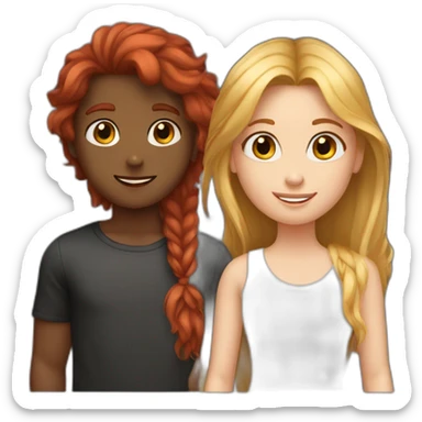 friends; a red long haired girl with black girl with blonde long haired girl with short brown haired boy and brown haired girl sticker