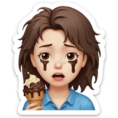 a crying girl with ice cream after heartbreak sticker