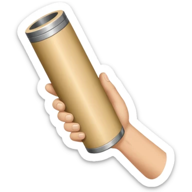 a beige skin colored hand holding a cylindrical tube, no sleeves, no clothes sticker