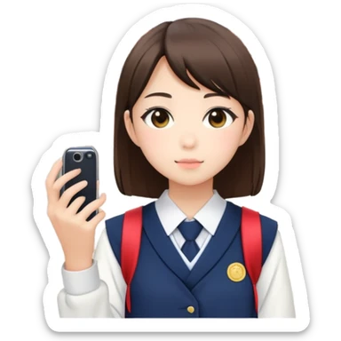 Japanese high school girl taking photos at Kyoto temple during school trip sticker