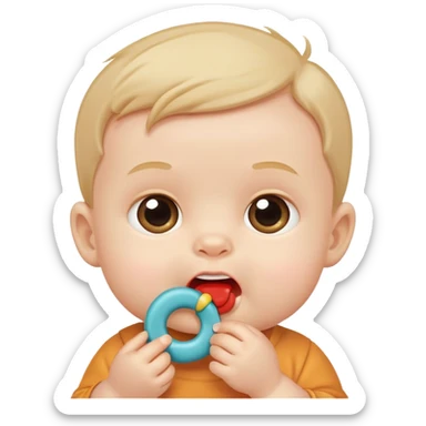 cute baby boy biting teething toy sticker