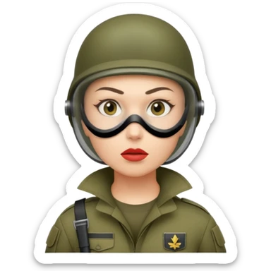woman soldier with hair style wearing mouth mask sticker