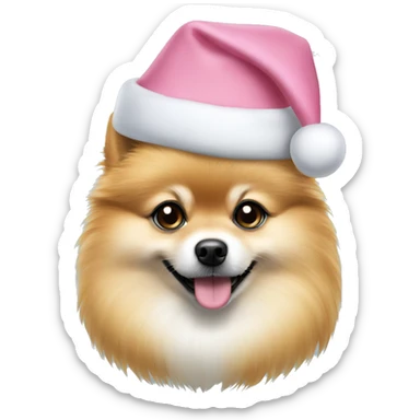 pomeranian dog light blue eyes pink christmas hat on sticker