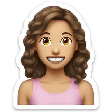 a girl with brown hair with two crisps instead of her 2 front tooth sticker