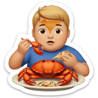 fat boy eating pile of crab sticker