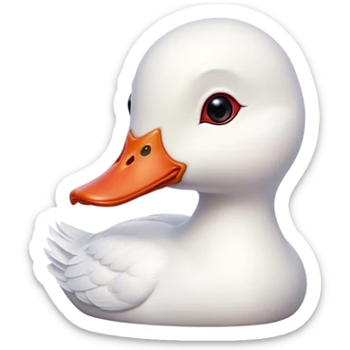 Cinematic Cute White Duck Portrait Emoji, Head tilted playfully and inquisitively, featuring a glossy, immaculate white plumage with a charming red bill, round, sparkling eyes filled with curiosity, Simplified yet irresistibly adorable features, highly detailed, glowing with a warm, friendly glow, high shine, affectionate and lively, stylized with a touch of whimsical charm, bright and endearing, soft glowing outline, capturing the essence of a mischievous yet loving duck, so playful it feels like it could waddle out of the screen and into your arms! sticker