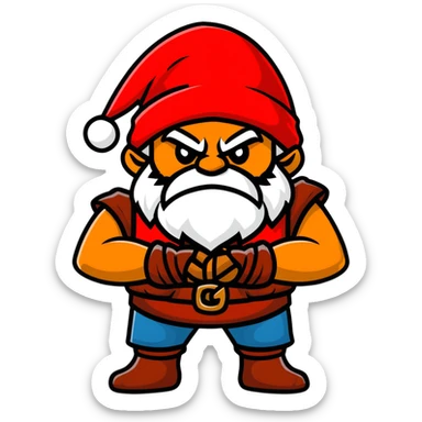 Grumpy dwarf character with angry expression, white beard, red hat, and arms crossed sticker