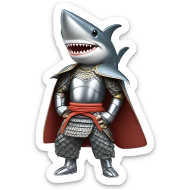 A fully chromed figurine of a shark in a samurai outfit. sticker