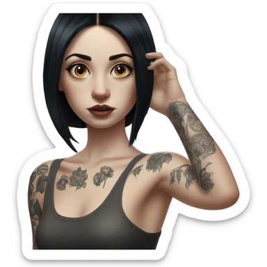 Hyperrealistic Pale girl with black hair arm tattoos sticker