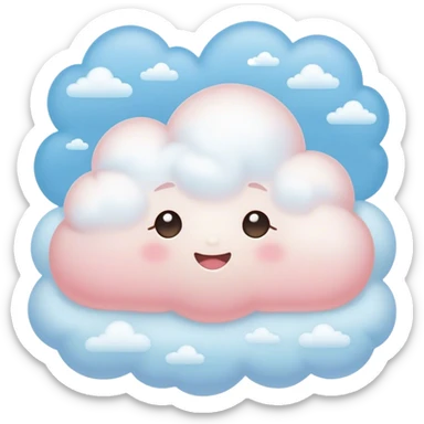 Cinematic tiny snuggly cloud, soft fluffy texture, gentle glowing edges, cute blushing cheeks, floating peacefully in a pastel sky, warm and dreamy. sticker