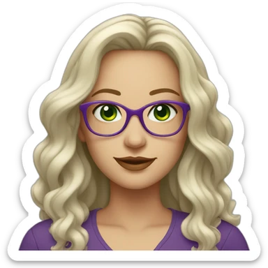 White-curvy-woman-purple-long-wavy-hair-green-eyes-square-glasses sticker