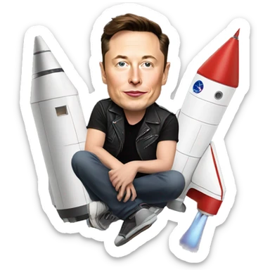 Elon Musk sitting on top of a flying space rocket sticker