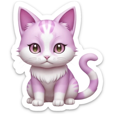 Smooth soft furry hyper-realistic elegant pretty beautiful gorgeous innocent precious divine cute kawaii anime-styled white and pastel-violet Cat-Pokémon-Fakémon-Digimon-hybrid-fusion-creature (full body) sticker