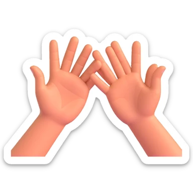 A 3D yellow apple emoji-style illustration of two open hands, positioned side by side and angled to the right, as if they are pushing something like a swing. Add motion lines behind the hands to the left to show a rightward pushing movement. Clean cartoon style, minimal background sticker