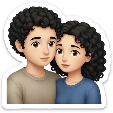 intimate moment between love, girl black hair and boy curly brown hair sticker