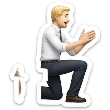 white Man proposing  his hand and by kneeling down with a box that has a ring in it sticker