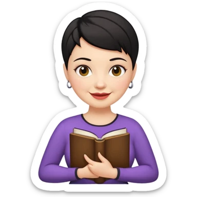 classic teacher emoji but fatter and with a black pixie cut, make her white and the pixy cut is pointy and dark brown and she is very fat sticker