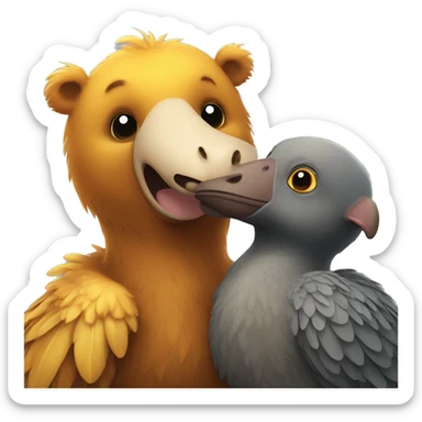 a bear and a dodo affectionately embracing each other, symbolizing a heartwarming friendship between two unlikely animal companions sticker