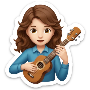 A fair-skinned girl with wavy brown hair is playing the ukulele. sticker
