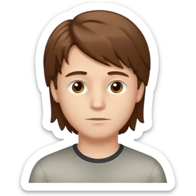 A young white boy with brown hair and eyes, with slightly long, straight and disheveled hair, Make it look aesthetic sticker