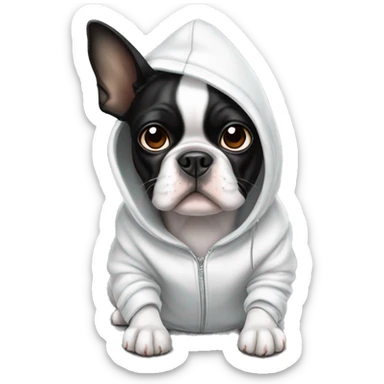 Dog white and black Boston terrier with a hoodie sticker