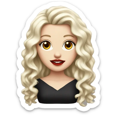 White Girl, red lipstick with red horns with long curly black hair sticker