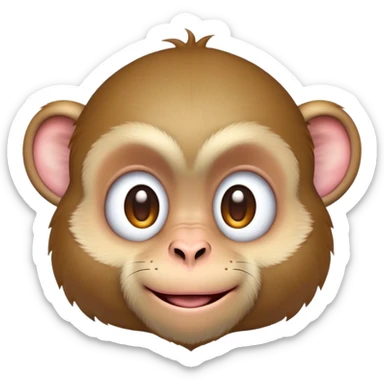 Cinematic Cute Macaque Portrait Emoji, Head tilted playfully and inquisitively, with a charmingly mischievous face accented by soft, fuzzy fur and round, sparkling eyes filled with curiosity, Simplified yet irresistibly adorable features, highly detailed, glowing with a warm, friendly glow, high shine, affectionate and lively, stylized with a touch of primate whimsy, bright and endearing, soft glowing outline, capturing the essence of a playful macaque that seems as if it could jump out of the screen into your arms! sticker