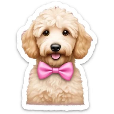 mini goldendoodle wearing pink bow sticker
