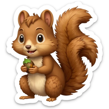 long-toothed squirrel character with acorn, full body sticker