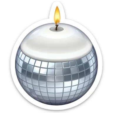 white candle with a disco ball sticker