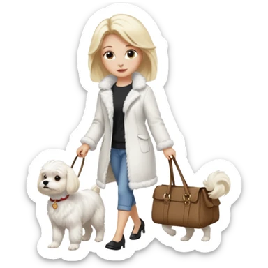 blonde woman wearing white, walking ONE maltese dog sticker