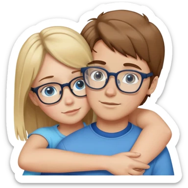 Boy with brown hair and glasses hug girl with blonde hair and blue eyes sticker