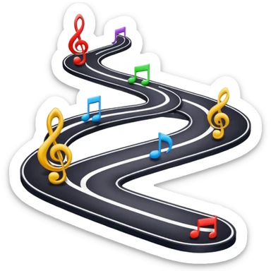 modern roadmap emoji for musicians with clear colorful path and icons for audience, branding, content, playlists, superfans, campaigns, monetization, inspired by attached roadmap, transparent background, no text, no antique or parchment style sticker