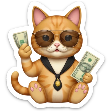 Cat with sunglasses sticking touch out with money sticker