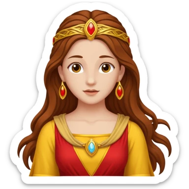 Vesta, Hearth Goddess from Rome Mythology with long brown hair, red and yellow outfit sticker