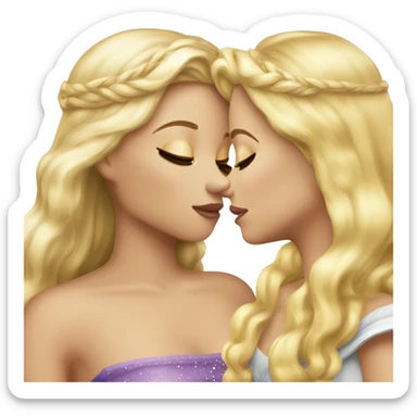 2 women princesses couple blonde deep kiss sticker