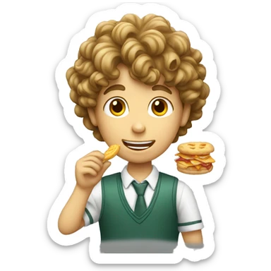 a wavy haired schoolboy eating snacks sticker